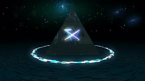 Futuristic Pyramid Revealing Glowing Geometric Neon Lines