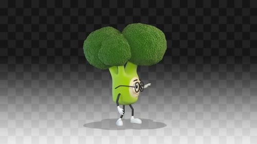 Cute Animated 3D Broccoli Character Gesturing with Glasses