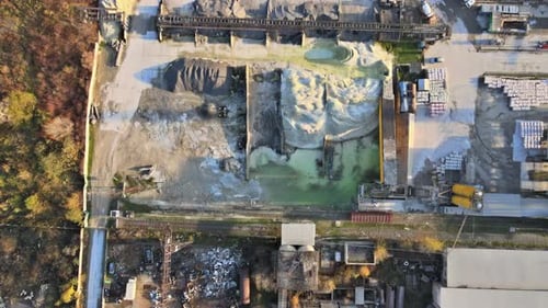 Aerial View Factory for the Production of Reinforced Concrete Piles for Pouring Concrete