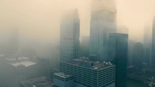Aerial View Chicago on a Foggy Day