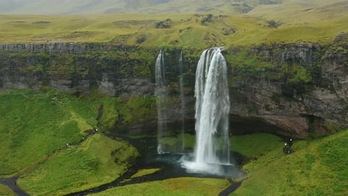 Aerial Drone Footage of Iceland's Most Visited Selijalandfoss Waterfall