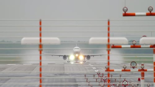 Airplane Departure at Rainy Weather