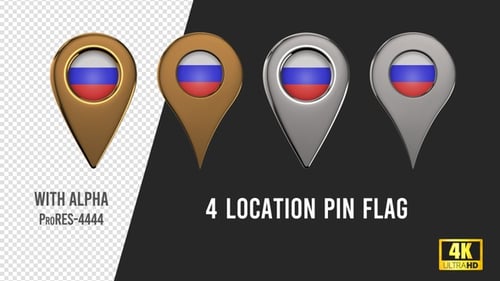 Animated 3D Russian Flag Location Pins Pack
