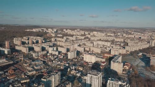 Aerial View of City Lviv, Ukraine Sleeping Area. Old Residential Building