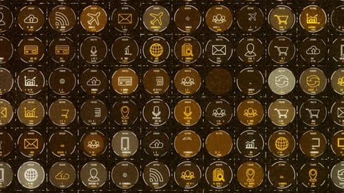 Animated Technology and Corporate Icons Grid Background