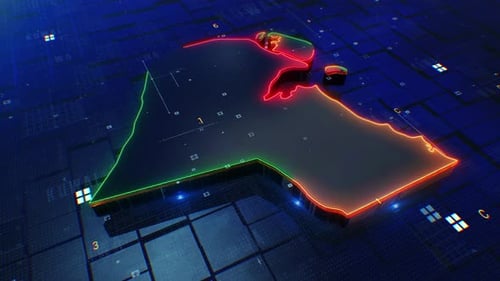 Digital Kuwait Map Reveal with Glowing Neon Outline