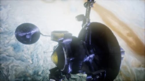 Futuristic Space Probe Orbiting Distant Gas Giant