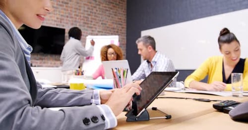 Female business executive using digital tablet in office