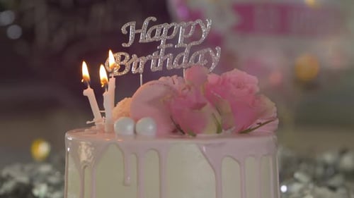Delicious Birthday Cake with Candles and Decorations