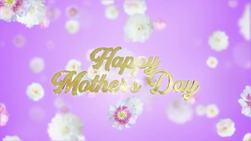 Happy Mothers Day Golden Text Reveal With Falling Flowers