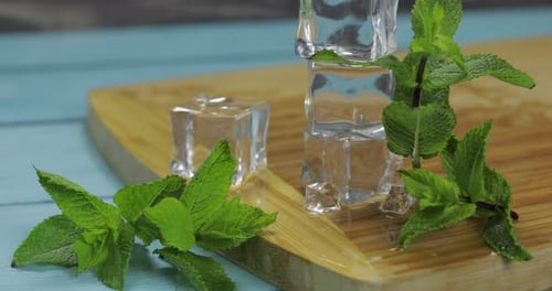 Mint Leaves and Ice Cubes Close Up