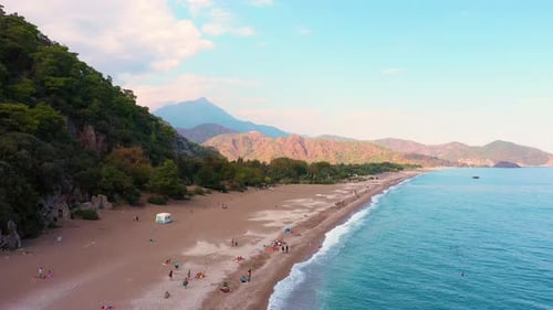 Aerial Panoramic View of Coastline Mountains and Blue Sea
