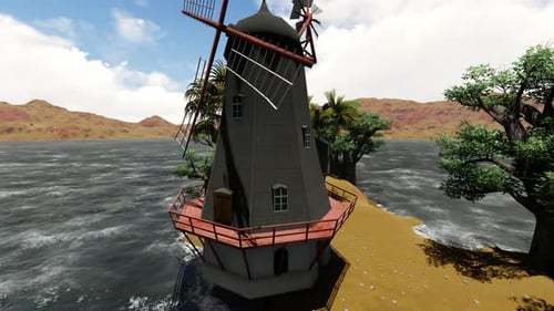 Panoramic view of the old house in the morning