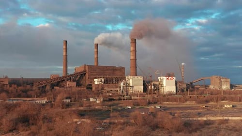 Industrial City of Mariupol Ukraine in the Smoke of Industrial Plants and Fog