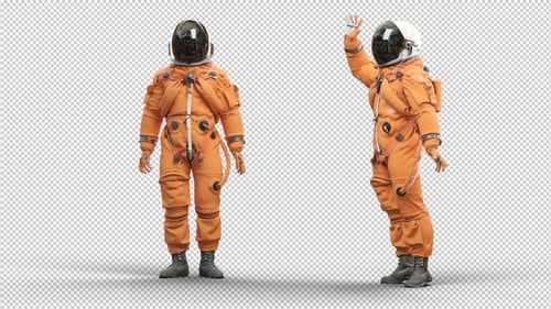 Animated 3D Astronaut Waving in Orange Spacesuit on Transparent Background