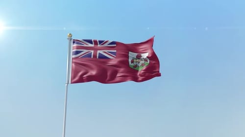 Realistic Bermuda Flag Waving on Blue Sky Animation
