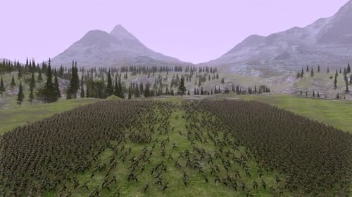 Large Army Collision on a Mountain Battlefield