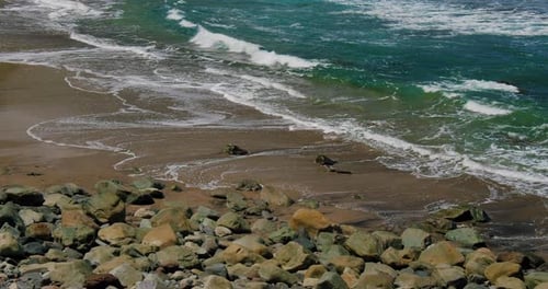 Black Sand Volcanic Rocky Beach with Huge Waves at Tenerife