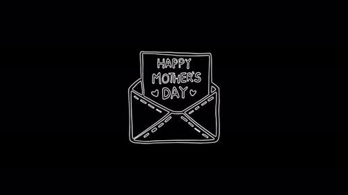 Letter icon with the words Happy Mother's Day on a black background. Seamless neon line animation