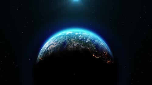 Sol sobre el planeta Tierra, vista desde el espacio, órbita terrestre