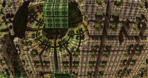 Futuristic Metallic Green Structure Zoom in 3d Realistic