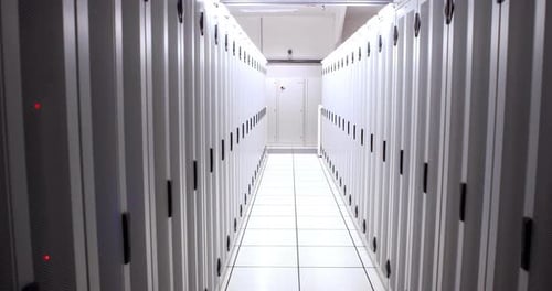 Server Room With Rows of Data Storage Servers