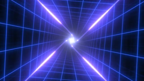 Twisted Neon Tunnel Grid of Futuristic Synthwave Retro 80s Lights - 4K