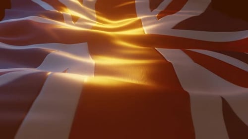 3D Waving UK Flag with Golden Light
