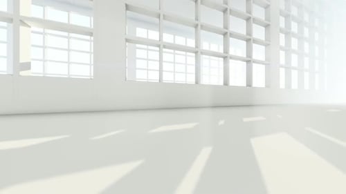 Modern White Office Interior with Moving Sunlight Shadows