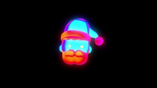 Psychedelic Glowing Santa Head Icon for Christmas
