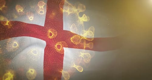 Animated Glowing Cross with Virus Particles Background