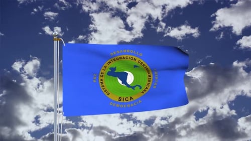 Animated SICA Flag Waving Against Blue Sky