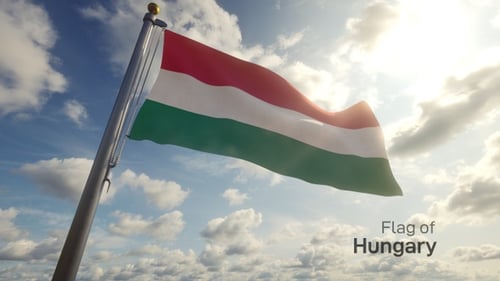 Realistic Hungarian Flag Waving in a Sunny Sky