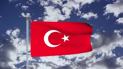 Turkish Flag Waving Animation Against Cloudy Sky