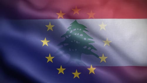 European Union and Lebanon Flags Waving Blend