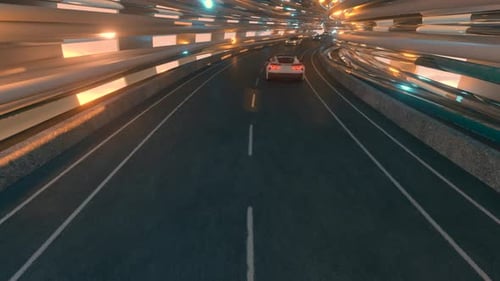 Le mouvement des voitures sur un pont futuriste à fibre optique