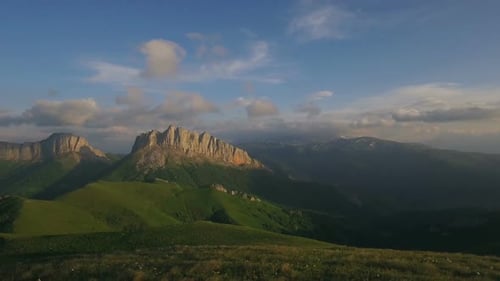 Majestic Mountain Range at Sunrise Aerial View