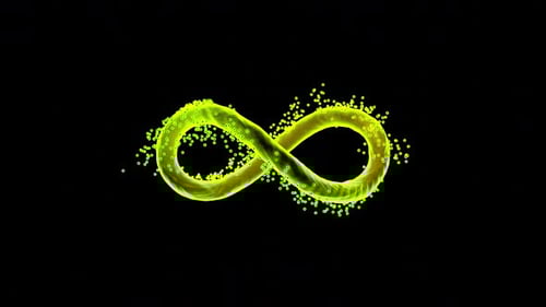 Abstract Green Infinity Symbol with Flowing Particles
