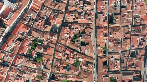 Aerial View of Dense City with Red Rooftops