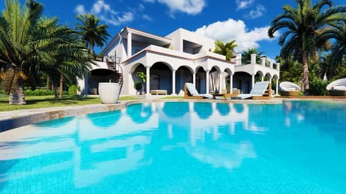Luxury Villa with Swimming Pool and Palm Trees