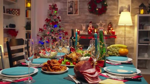 Christmas Dinner Table Setup Ready For Holiday Feast