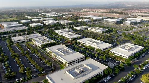 Aerial View of Business and Finance District. Building Offices
