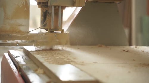 Production Mechanism of a Woodworking Machine Closeup
