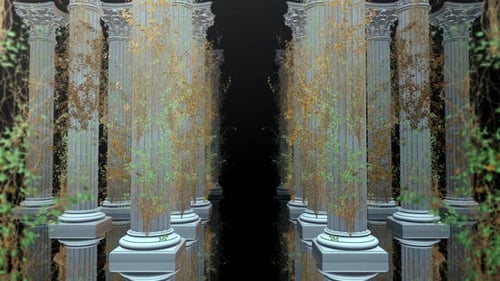 Animated Journey Through Ancient Columns with Growing Vines
