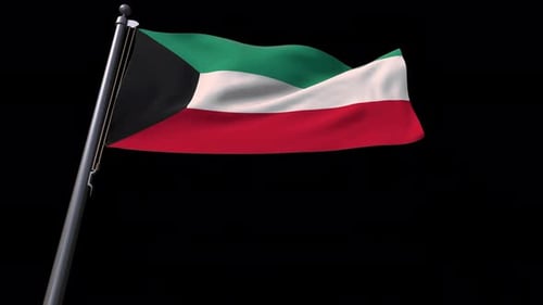 Kuwait Flag Waving on Flagpole with Alpha Channel