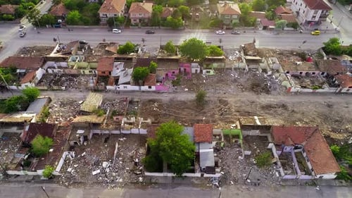 Aerial View Destroyed Houses