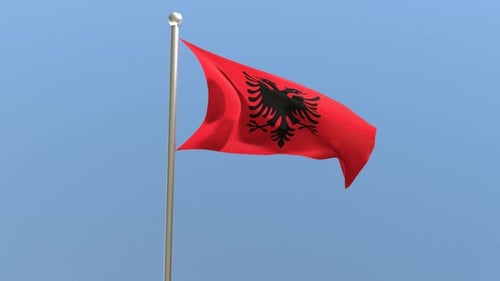 Fluid Albania Flag Waving Loop on Flagpole