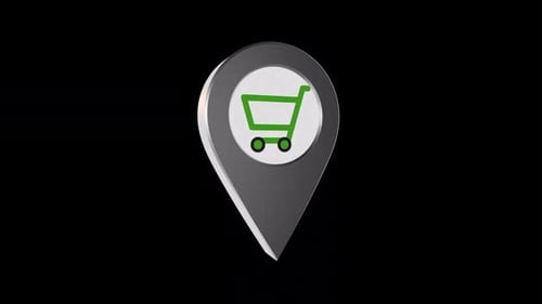 3D Animated Location Pin with Shopping Cart Icon