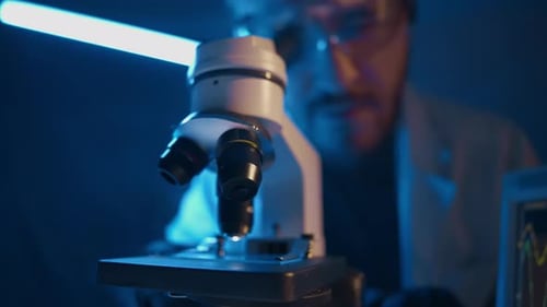 Microscope used by Scientist in Dark Laboratory