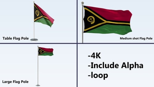 Animated Vanuatu National Flag Waving with Alpha Channel Loop